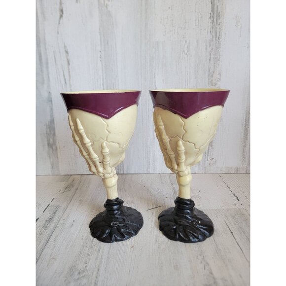 Vintage goblet skeleton skull plastic cup skull Halloween set party - Picture 6 of 10